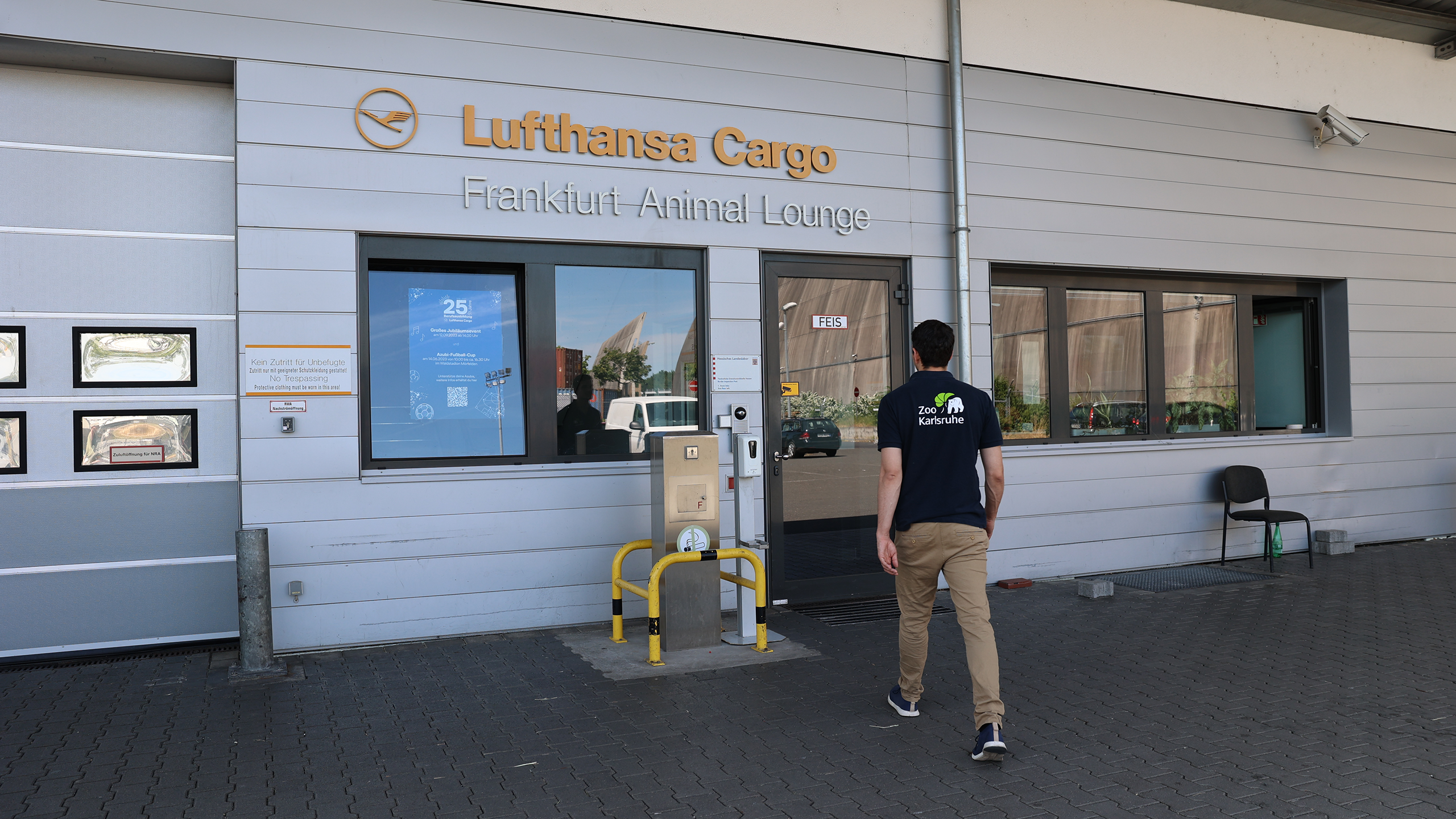 Ankunft in Deutschland: Lukas Reese, Tierarzt und Amphibienkurator vom Zoo Karlsruhe, holt die Tiere nach der Begutachtung durch Zoll und Veterinärin in der Animal Lounge des Flughafens Frankfurt ab. | Timo Deible, Zoo Karlsruhe